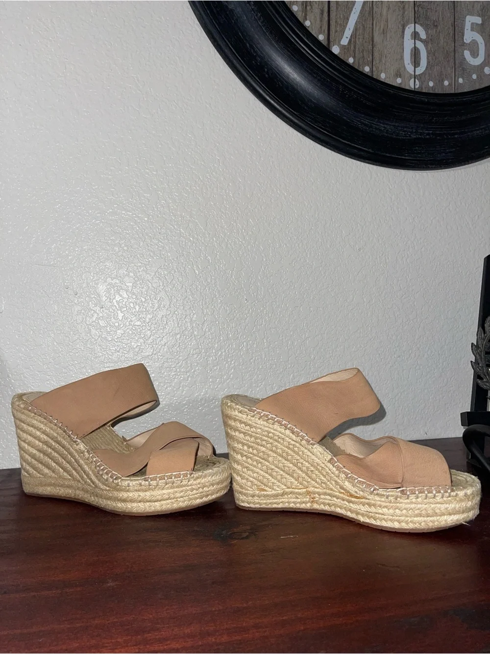 Kenneth Cole Neutral Tan Espadrille Wedge Sandals